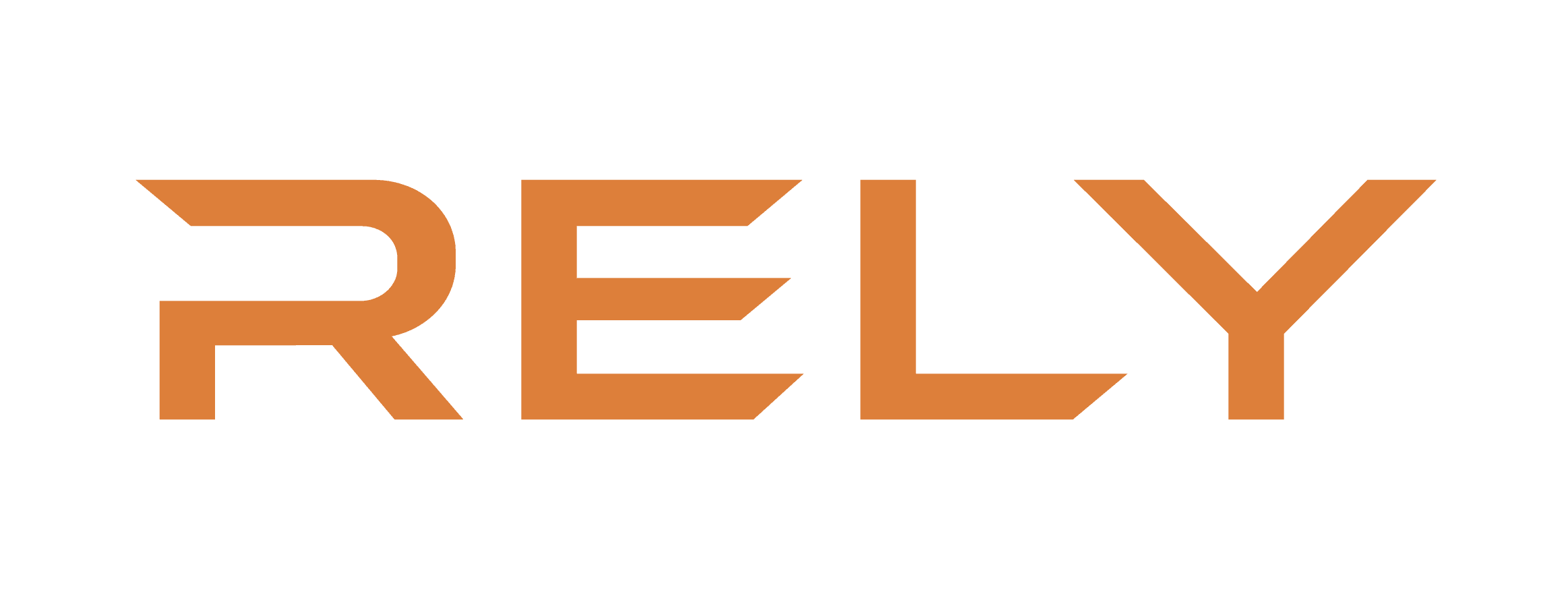 Orange stylized text spelling "RELY" on a plain black background.